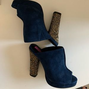 Tracy Reese Blue Peeptoe Mule Heels, size 6
